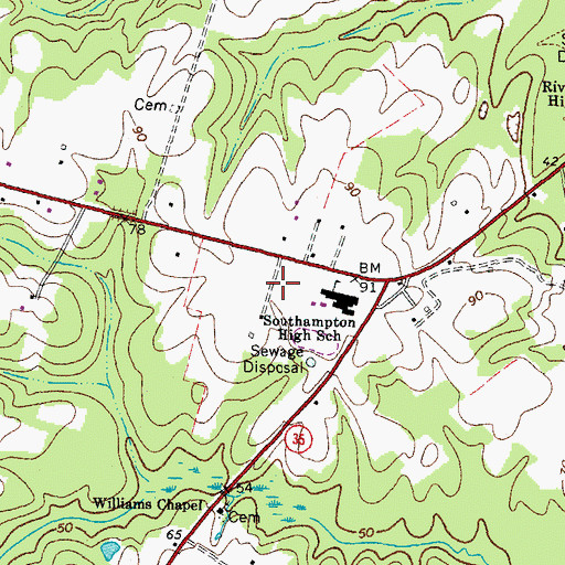 Topographic Map of Southampton High School, VA