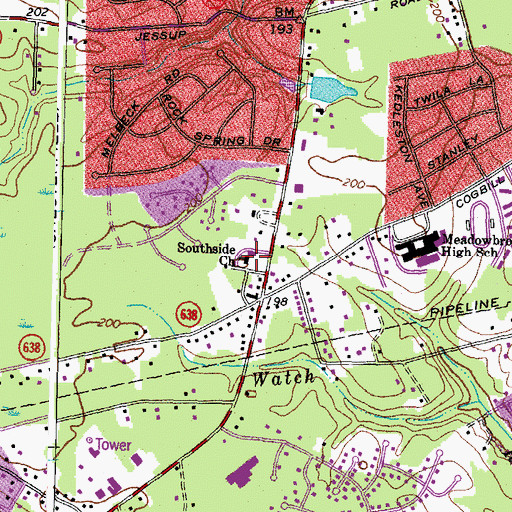 Topographic Map of Southside Church, VA