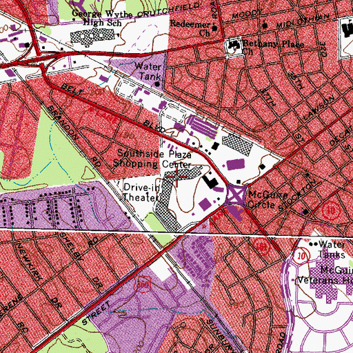 Topographic Map of Southside Plaza Shopping Center, VA