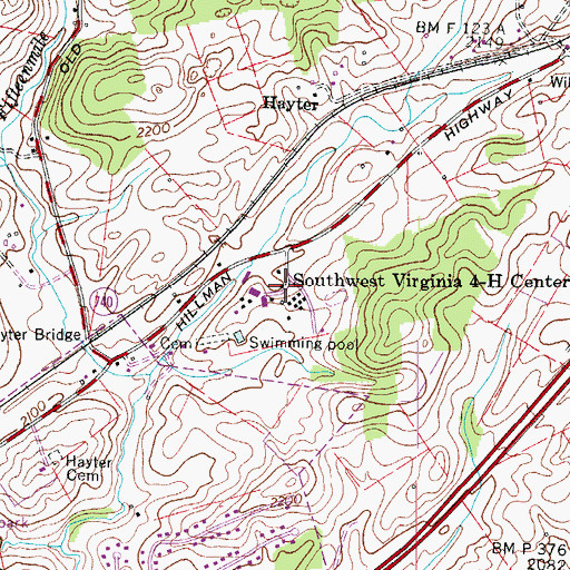 Topographic Map of Southwest Virginia 4-H Center, VA