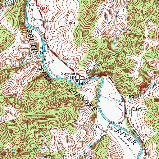 Topographic Map of Sowders Chapel Baptist Church, VA