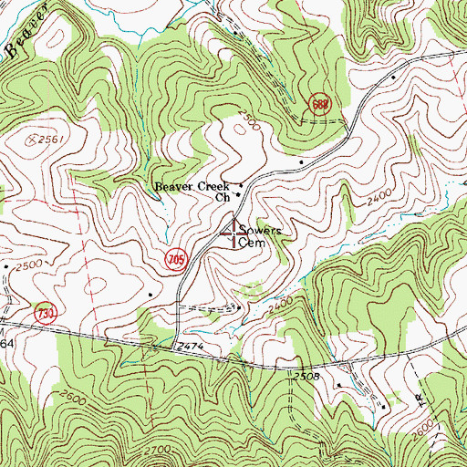 Topographic Map of Sowers Cemetery, VA