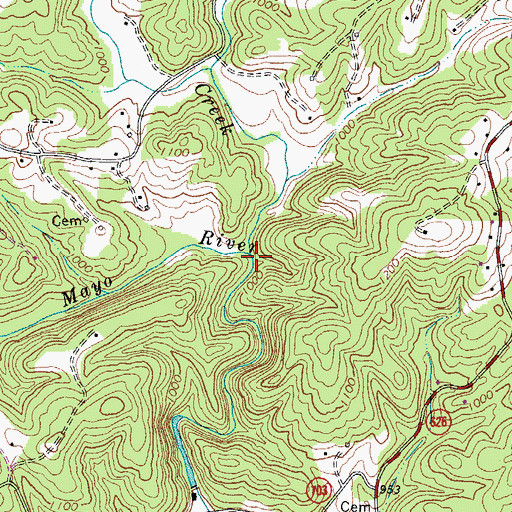 Topographic Map of Spencer Creek, VA