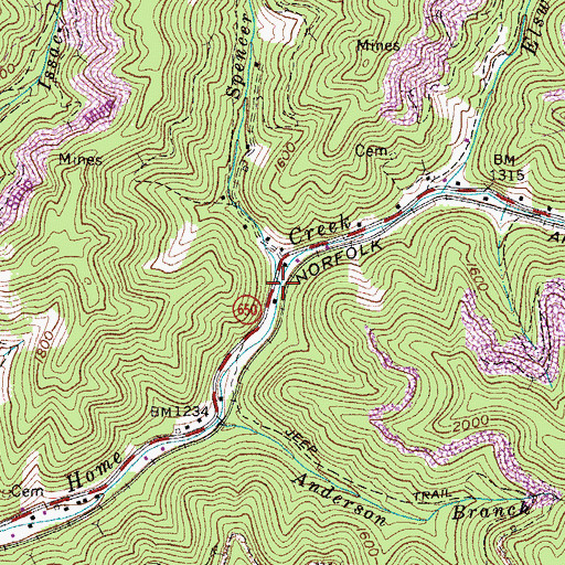 Topographic Map of Spencer Fork, VA