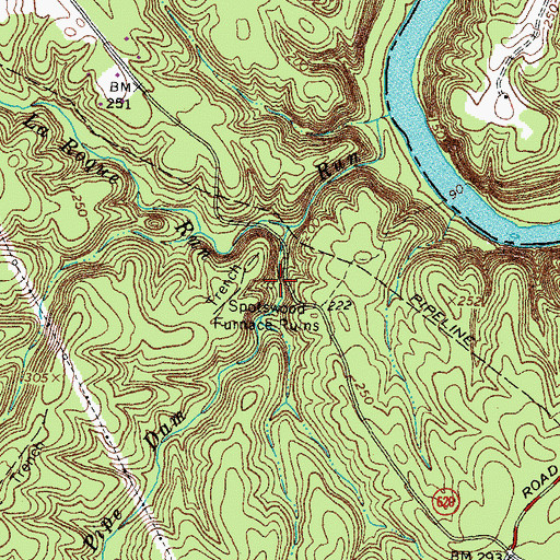 Topographic Map of Spotswood Furnace Ruins, VA