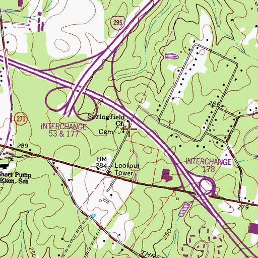 Topographic Map of Springfield Church, VA