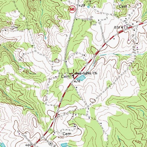 Topographic Map of Starlight Church, VA
