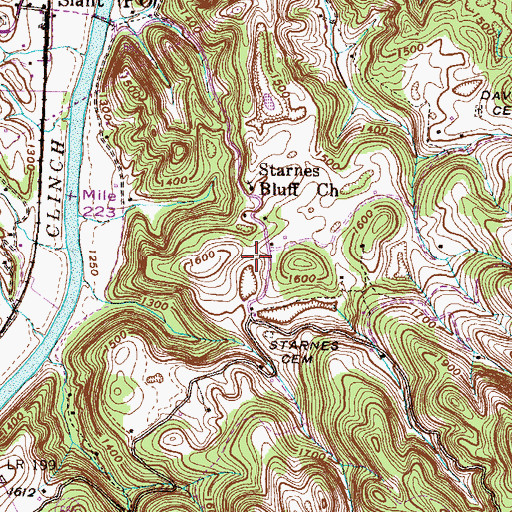 Topographic Map of Starnes Bluff Church, VA