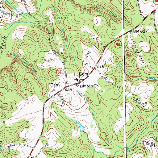 Topographic Map of Staunton Church, VA