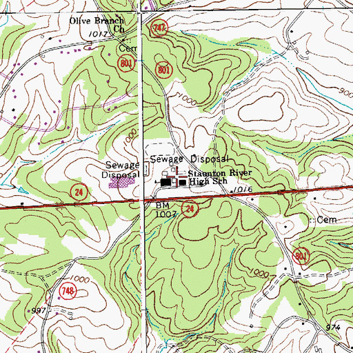 Topographic Map of Staunton River High School, VA