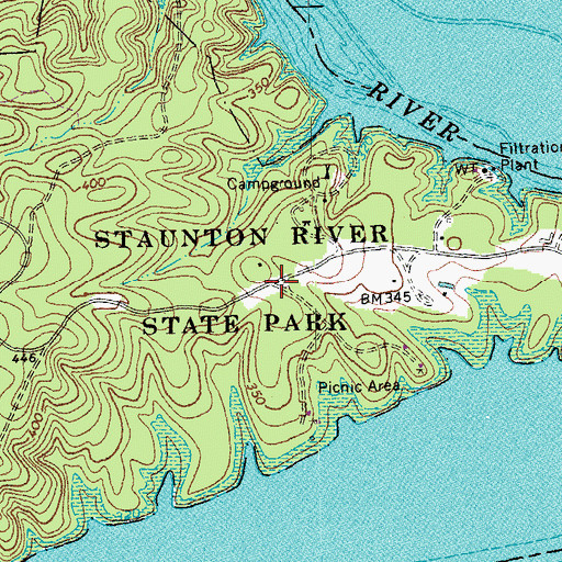 Topographic Map of Staunton River State Park, VA