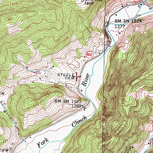 Topographic Map of Steele Cemetery, VA