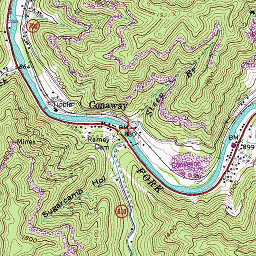 Topographic Map of Steep Branch, VA