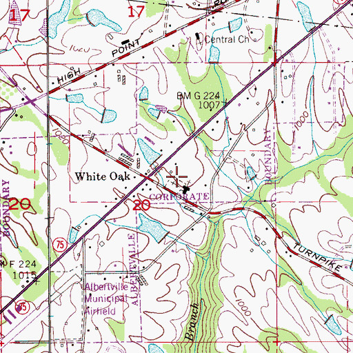 Topographic Map of White Oak Cemetery, AL