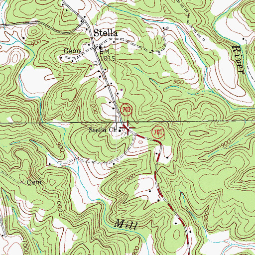 Topographic Map of Stella Church, VA