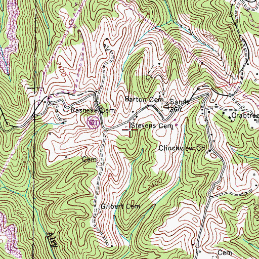 Topographic Map of Stevens Cemetery, VA