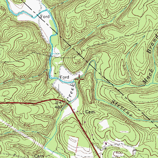 Topographic Map of Stevens Run, VA