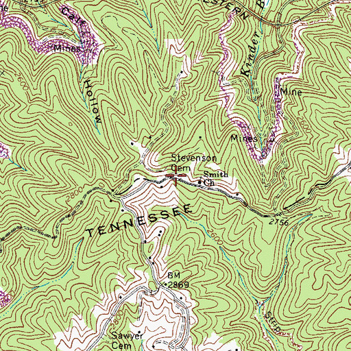 Topographic Map of Stevenson Cemetery, VA