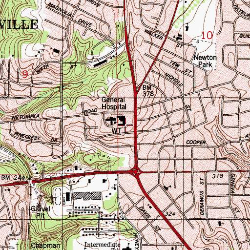 Topographic Map of Prattville Baptist Hospital, AL