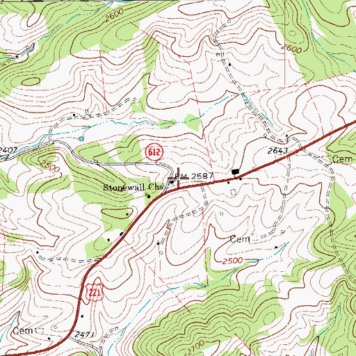 Topographic Map of Stonewall Church, VA