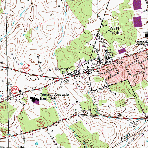 Topographic Map of Stonewall Church, VA