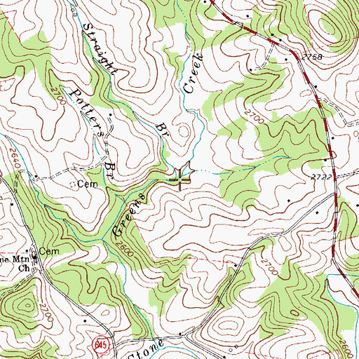 Topographic Map of Straight Branch, VA