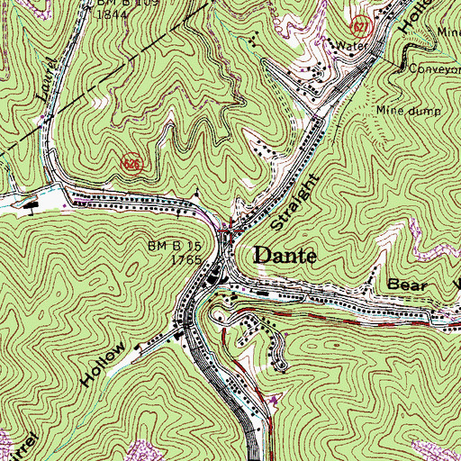 Topographic Map of Straight Hollow, VA