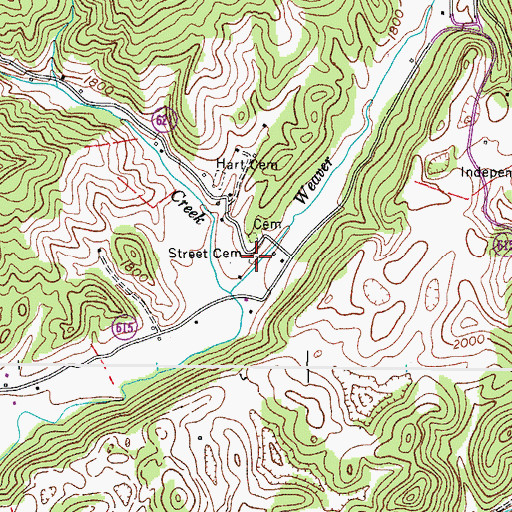 Topographic Map of Street Cemetery, VA