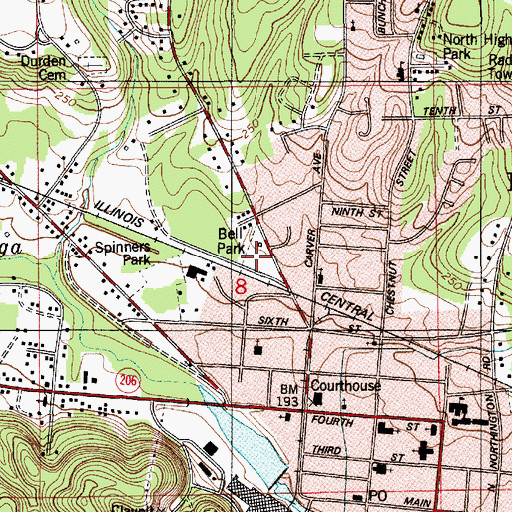Topographic Map of Bell Park, AL