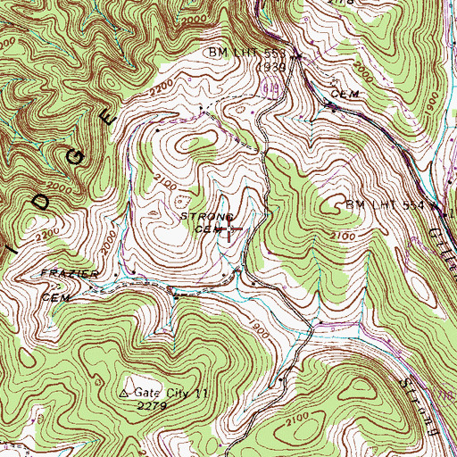 Topographic Map of Strong Cemetery, VA