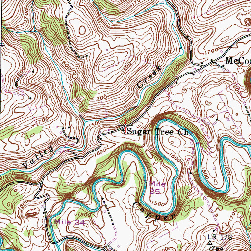 Topographic Map of Sugar Tree Church, VA