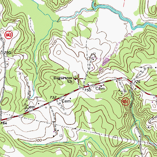Topographic Map of Sugartree Church, VA