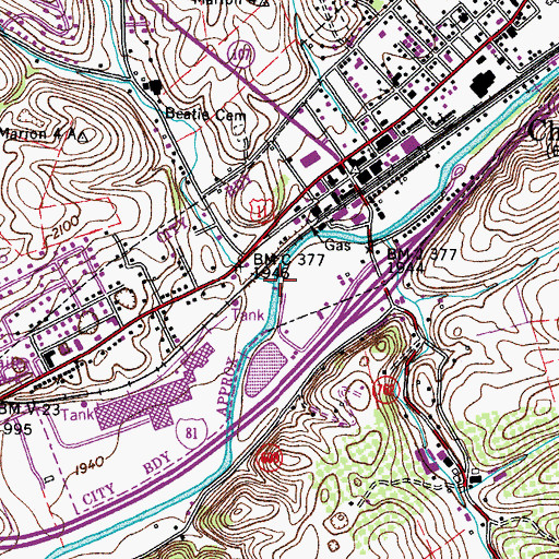 Topographic Map of Sulphur Spring Creek, VA