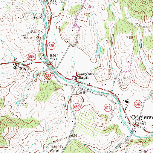 Topographic Map of Sunnybrook Chapel, VA