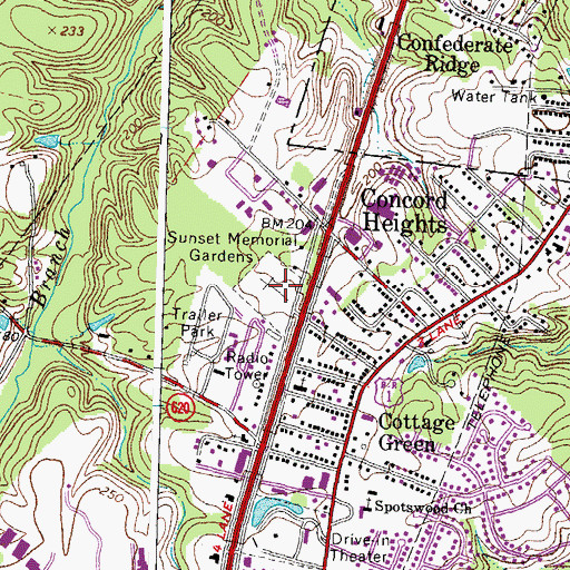 Topographic Map of Sunset Memorial Gardens, VA