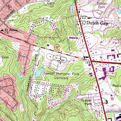Topographic Map of Sunset Memorial Park Cemetery, VA