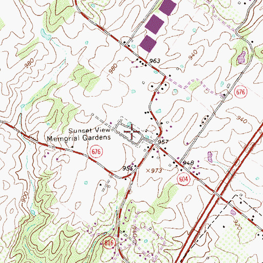 Topographic Map of Sunset View Memorial Gardens, VA