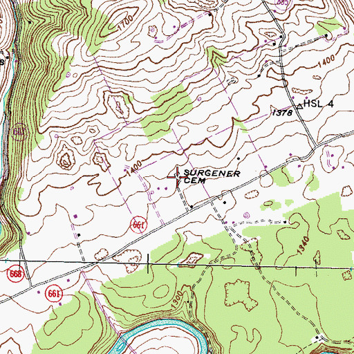 Topographic Map of Surgener Cemetery, VA