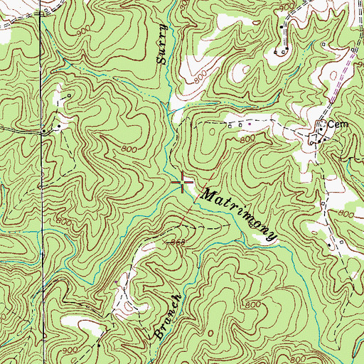 Topographic Map of Surry Martin Branch, VA