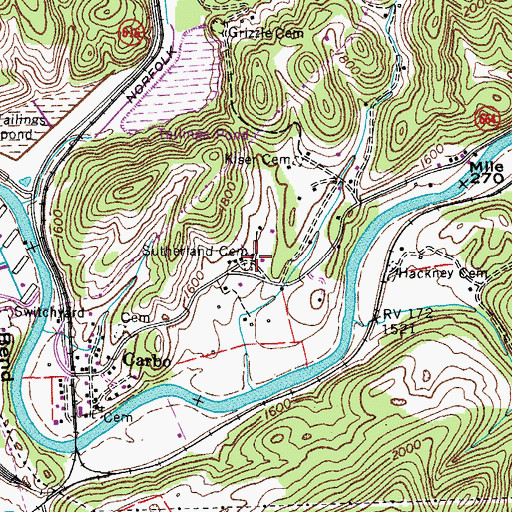 Topographic Map of Sutherland Cemetery, VA