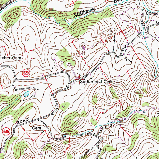 Topographic Map of Sutherland Cemetery, VA