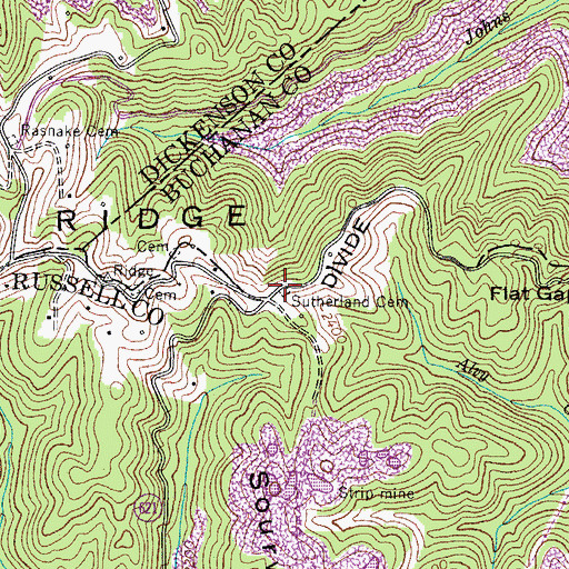 Topographic Map of Sutherland Cemetery, VA