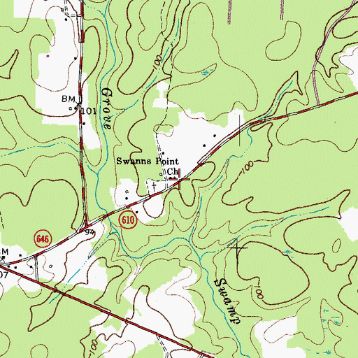 Topographic Map of Swanns Point Church, VA