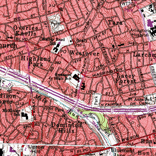 Topographic Map of Swanson Middle School, VA
