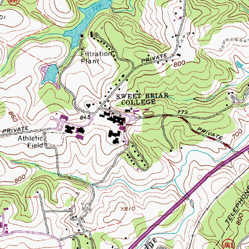 Topographic Map of Sweet Briar College, VA