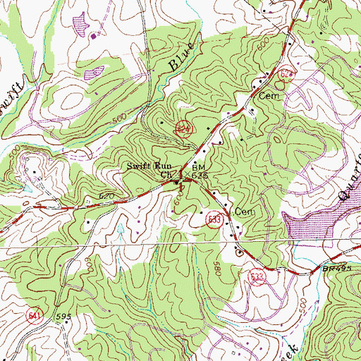 Topographic Map of Swift Run Church, VA