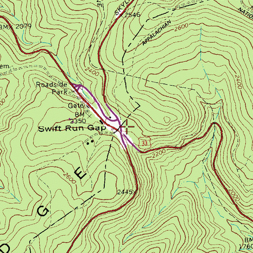 Topographic Map of Swift Run Gap, VA