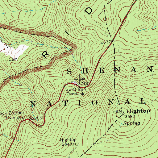 Topographic Map of Swift Run Overlook, VA