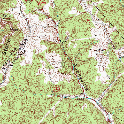 Topographic Map of Swim Cemetery, VA