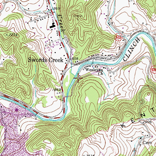Topographic Map of Sword Creek, VA
